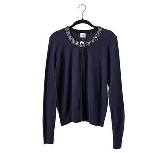 Cabi Style 3304 Formal Cardigan Womens Size S Midnight Blue Long Slv Embellished